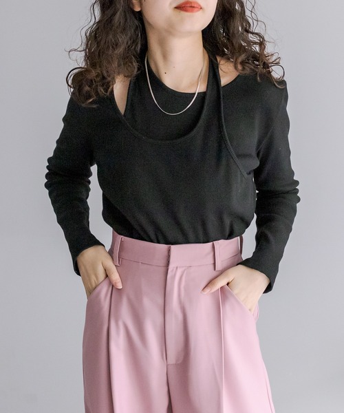 mystic（ミスティック）の「レイヤードリブトップス（Tシャツ/カットソー・レディース・ブラック/アイボリー/ピンク・FREE）」の4枚目の写真