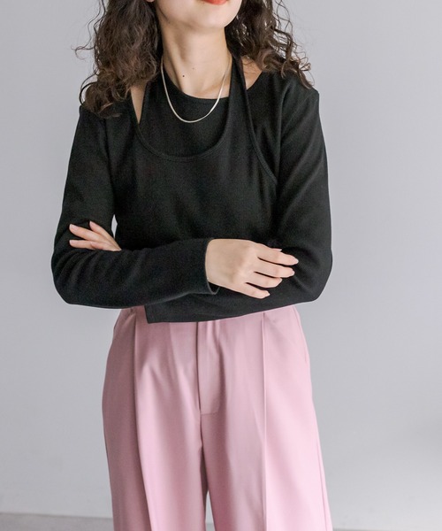 mystic（ミスティック）の「レイヤードリブトップス（Tシャツ/カットソー・レディース・ブラック/アイボリー/ピンク・FREE）」の5枚目の写真