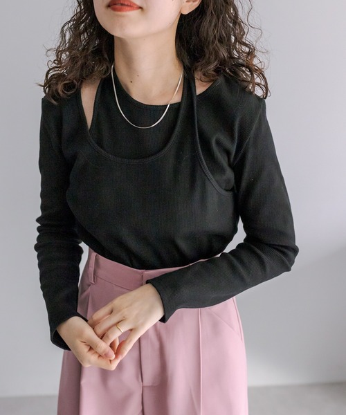 mystic（ミスティック）の「レイヤードリブトップス（Tシャツ/カットソー・レディース・ブラック/アイボリー/ピンク・FREE）」の6枚目の写真