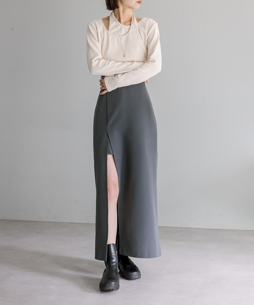 mystic（ミスティック）の「レイヤードリブトップス（Tシャツ/カットソー・レディース・ブラック/アイボリー/ピンク・FREE）」の9枚目の写真