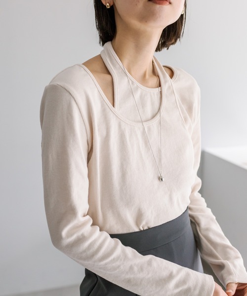 mystic（ミスティック）の「レイヤードリブトップス（Tシャツ/カットソー・レディース・ブラック/アイボリー/ピンク・FREE）」の11枚目の写真