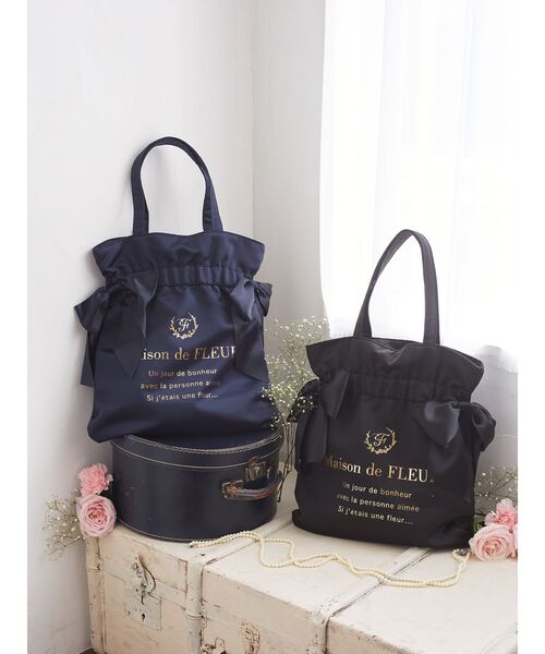 Maison de FLEUR（メゾンドフルール）の「ダブルリボンギャザートートバッグ（トートバッグ・レディース・ピンク/ネイビー/ブラック/ピンクベージュ・FREE）」の22枚目の写真