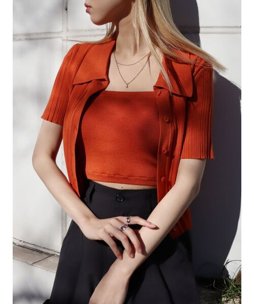 EVRIS（エヴリス）の「アンサンブルリブニットトップス（ニット/セーター・レディース・オレンジ/ブラック/ホワイト・FREE）」の3枚目の写真