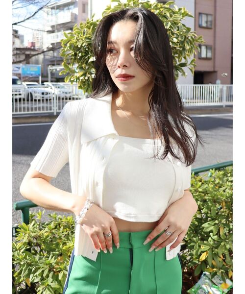 EVRIS（エヴリス）の「アンサンブルリブニットトップス（ニット/セーター・レディース・オレンジ/ブラック/ホワイト・FREE）」の5枚目の写真