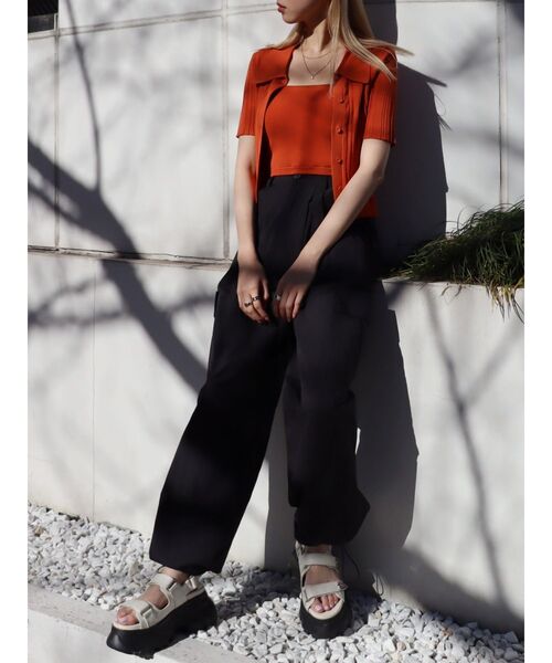 EVRIS（エヴリス）の「アンサンブルリブニットトップス（ニット/セーター・レディース・オレンジ/ブラック/ホワイト・FREE）」の6枚目の写真