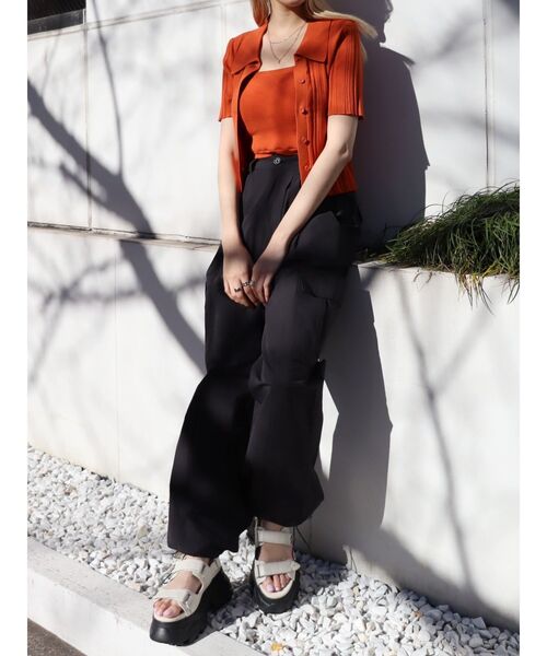 EVRIS（エヴリス）の「アンサンブルリブニットトップス（ニット/セーター・レディース・オレンジ/ブラック/ホワイト・FREE）」の15枚目の写真