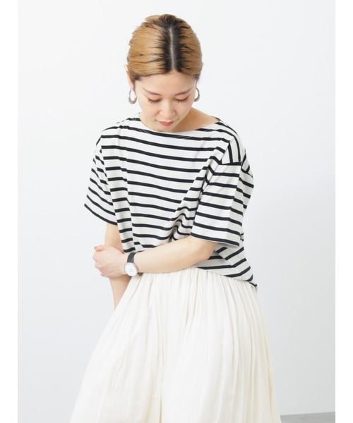 Samansa Mos2 blue（サマンサモスモスブルー）の「ボーダーTシャツ（Tシャツ/カットソー・レディース・ベージュ/オフホワイト/サックスブルー/ピンク/イエロー・ﾌﾘ-）」の3枚目の写真