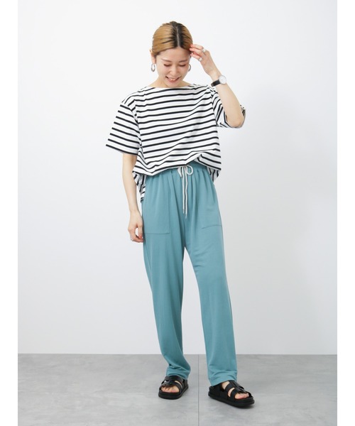 Samansa Mos2 blue（サマンサモスモスブルー）の「ボーダーTシャツ（Tシャツ/カットソー・レディース・ベージュ/オフホワイト/サックスブルー/ピンク/イエロー・ﾌﾘ-）」の10枚目の写真