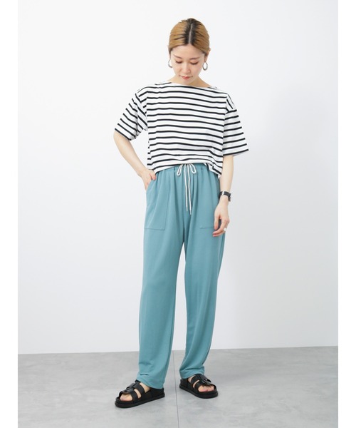 Samansa Mos2 blue（サマンサモスモスブルー）の「ボーダーTシャツ（Tシャツ/カットソー・レディース・ベージュ/オフホワイト/サックスブルー/ピンク/イエロー・ﾌﾘ-）」の15枚目の写真