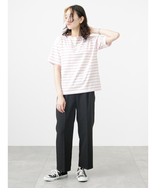 Samansa Mos2 blue（サマンサモスモスブルー）の「ボーダーTシャツ（Tシャツ/カットソー・レディース・ベージュ/オフホワイト/サックスブルー/ピンク/イエロー・ﾌﾘ-）」の19枚目の写真