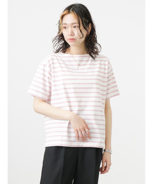 Samansa Mos2 blue（サマンサモスモスブルー）の「ボーダーTシャツ（Tシャツ/カットソー・レディース・ベージュ/オフホワイト/サックスブルー/ピンク/イエロー・ﾌﾘ-）」の11枚目の写真