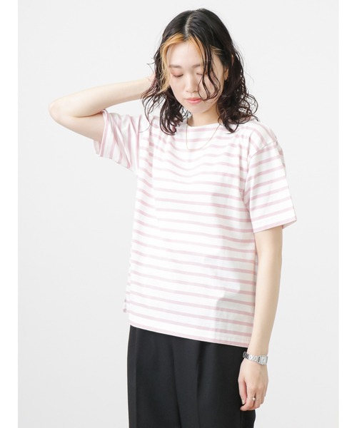 Samansa Mos2 blue（サマンサモスモスブルー）の「ボーダーTシャツ（Tシャツ/カットソー・レディース・ベージュ/オフホワイト/サックスブルー/ピンク/イエロー・ﾌﾘ-）」の16枚目の写真