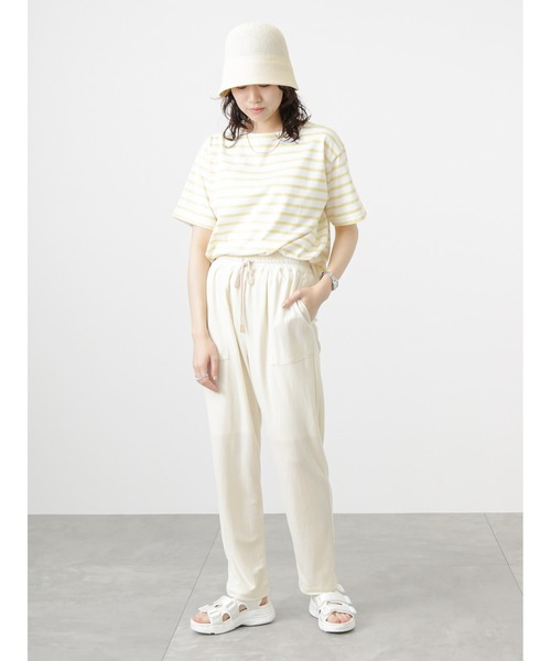 Samansa Mos2 blue（サマンサモスモスブルー）の「ボーダーTシャツ（Tシャツ/カットソー・レディース・ベージュ/オフホワイト/サックスブルー/ピンク/イエロー・ﾌﾘ-）」の7枚目の写真