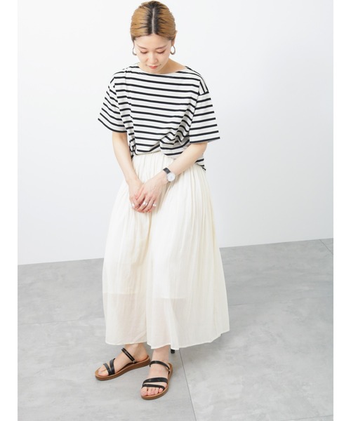 Samansa Mos2 blue（サマンサモスモスブルー）の「ボーダーTシャツ（Tシャツ/カットソー・レディース・ベージュ/オフホワイト/サックスブルー/ピンク/イエロー・ﾌﾘ-）」の12枚目の写真