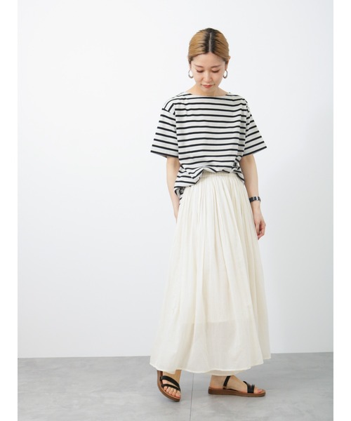 Samansa Mos2 blue（サマンサモスモスブルー）の「ボーダーTシャツ（Tシャツ/カットソー・レディース・ベージュ/オフホワイト/サックスブルー/ピンク/イエロー・ﾌﾘ-）」の8枚目の写真