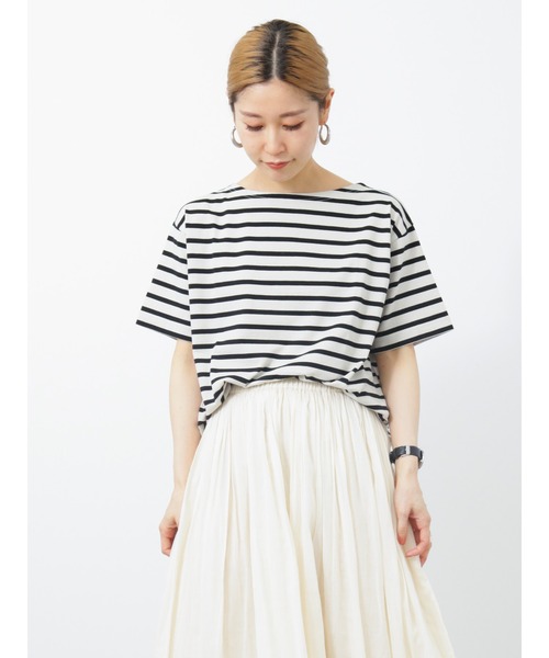 Samansa Mos2 blue（サマンサモスモスブルー）の「ボーダーTシャツ（Tシャツ/カットソー・レディース・ベージュ/オフホワイト/サックスブルー/ピンク/イエロー・ﾌﾘ-）」の21枚目の写真