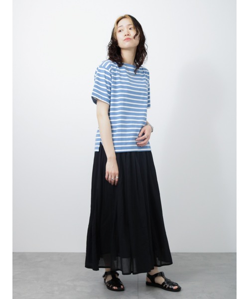 Samansa Mos2 blue（サマンサモスモスブルー）の「ボーダーTシャツ（Tシャツ/カットソー・レディース・ベージュ/オフホワイト/サックスブルー/ピンク/イエロー・ﾌﾘ-）」の13枚目の写真