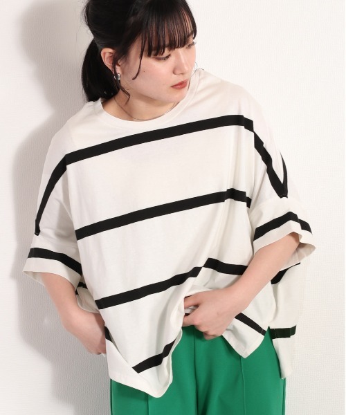 cepo（セポ）の「ボーダーポンチョＴｅｅ（Tシャツ/カットソー・レディース・ブラック/オフホワイト/ラベンダー・M）」の2枚目の写真