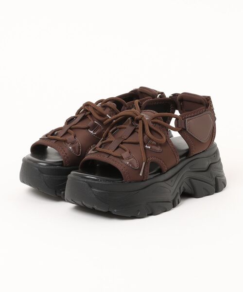 Shoes in Closet(シューズインクローゼット)の「【新色入荷】+6.5㎝ 軽量 厚底 ボリュームソール レースアップ リボン スポーツ サンダル 6357(サンダル・レディース・ベージュ/ホワイト/ブラック×ホワイト/ブラック/ダークブラウン/ホワイト×ブラック/ブラック系その他/ホワイト系その他・S/M/L/LL/3L/XS)」の13枚目の写真