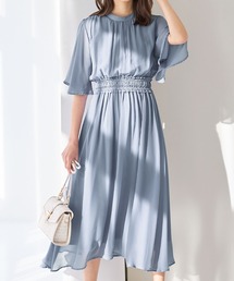 インナー付シャーリングシフォンワンピース