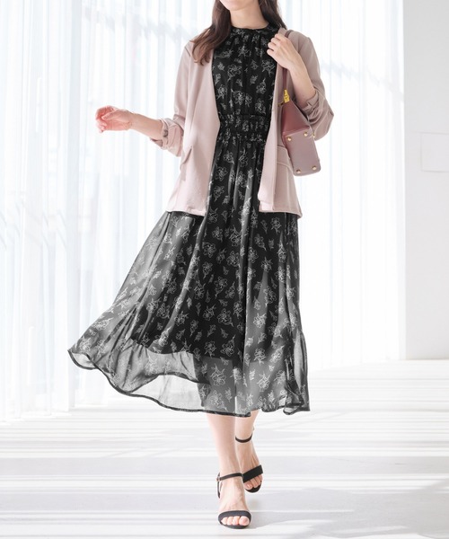 ワンピース　シャーロツト・シフォン Alotta 【接触冷感】インナー付シャーリングシフォンワンピース