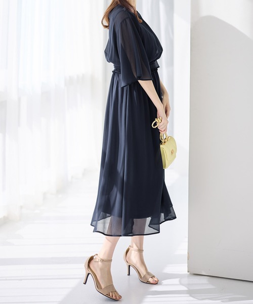 セール】インナー付シャーリングシフォンワンピース（ワンピース