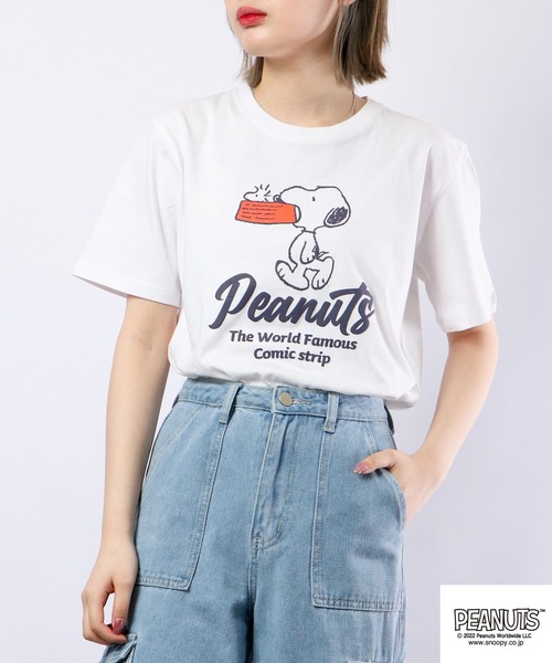 PEANUTS(ピーナッツ)の「PEANUTS スヌーピー 発砲プリント Tシャツ 半袖(Tシャツ/カットソー・レディース・オフホワイト/ホワイト/ネイビー/オレンジ・M/L/LL)」の22枚目の写真