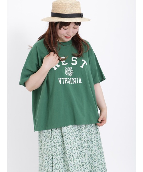 Samansa Mos2(サマンサ モスモス)の「ロゴアソートプリントTシャツ(Tシャツ/カットソー・レディース・オフホワイト/サックスブルー/ピンク/グリーン/チャコール/キナリ・フリ-)」の5枚目の写真