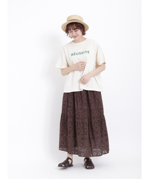 Samansa Mos2(サマンサ モスモス)の「ロゴアソートプリントTシャツ(Tシャツ/カットソー・レディース・オフホワイト/サックスブルー/ピンク/グリーン/チャコール/キナリ・フリ-)」の8枚目の写真