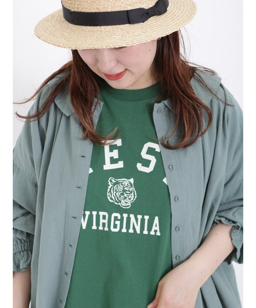 Samansa Mos2(サマンサ モスモス)の「ロゴアソートプリントTシャツ(Tシャツ/カットソー・レディース・オフホワイト/サックスブルー/ピンク/グリーン/チャコール/キナリ・フリ-)」の10枚目の写真