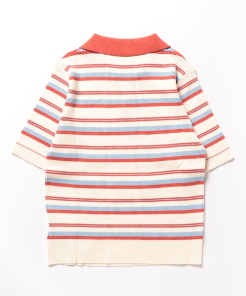 aimoha(アイモハ)の「マルチボーダーリブニットポロシャツ (SS)(Tシャツ/カットソー・レディース・レッド/チョコ・FREE)」の3枚目の写真
