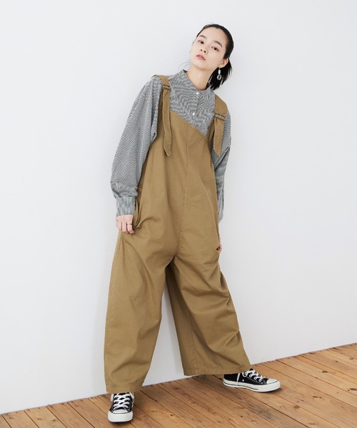 Fashion Letter(ファッションレター)の「大きいサイズ アシメサスペンダー サロペットパンツ(サロペット/オーバーオール・レディース・カーキ/ブラック/ベージュ・M~L/LL~3L/4L~5L)」の16枚目の写真