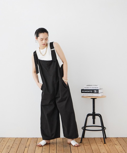 セール】大きいサイズ アシメサスペンダー サロペットパンツ