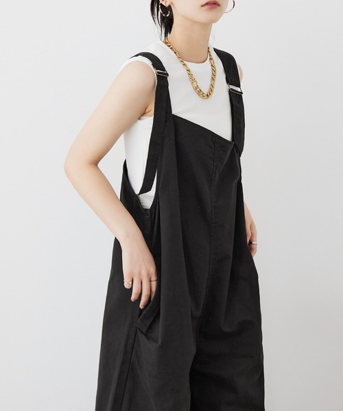 セール】大きいサイズ アシメサスペンダー サロペットパンツ