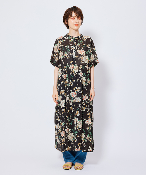 Jayro(ジャイロ)の「花柄ティアードワンピース(ワンピース・レディース・オレンジ/グリーン・M)」の3枚目の写真