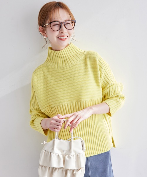 ROPE' PICNIC（ロペピクニック）の「【累計40万枚突破】スタイルアップが叶うクロップドリブ切り替えニット/パチパチしにくい・洗濯機OK（ニット/セーター・レディース・ライトグレー/ベージュ/ブラック/キナリ/ブルー系その他6/ピンク系その他2/ピンク/ブルー系その他4/スミクロ/ブルー/イエロー/ライトグリーン/レッド系その他2・38/40）」の10枚目の写真