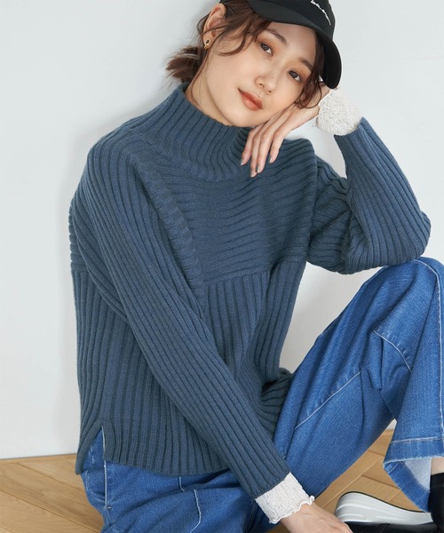 ROPE' PICNIC（ロペピクニック）の「【累計40万枚突破】スタイルアップが叶うクロップドリブ切り替えニット/パチパチしにくい・洗濯機OK（ニット/セーター・レディース・ライトグレー/ベージュ/ブラック/キナリ/ブルー系その他6/ピンク系その他2/ピンク/ブルー系その他4/スミクロ/ブルー/イエロー/ライトグリーン/レッド系その他2・38/40）」の8枚目の写真