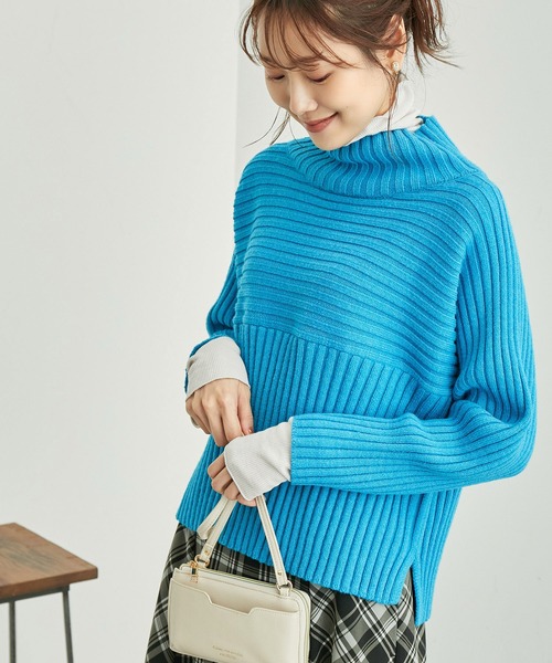 ROPE' PICNIC（ロペピクニック）の「【累計40万枚突破】スタイルアップが叶うクロップドリブ切り替えニット/パチパチしにくい・洗濯機OK（ニット/セーター・レディース・ライトグレー/ベージュ/ブラック/キナリ/ブルー系その他6/ピンク系その他2/ピンク/ブルー系その他4/スミクロ/ブルー/イエロー/ライトグリーン/レッド系その他2・38/40）」の9枚目の写真