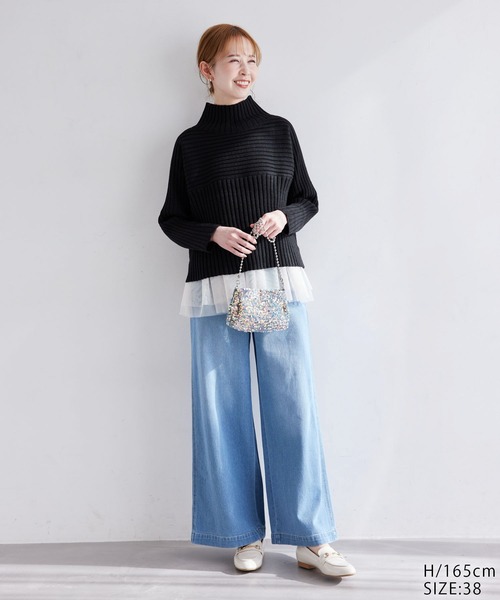 ROPE' PICNIC（ロペピクニック）の「【累計40万枚突破】スタイルアップが叶うクロップドリブ切り替えニット/パチパチしにくい・洗濯機OK（ニット/セーター・レディース・ライトグレー/ベージュ/ブラック/キナリ/ブルー系その他6/ピンク系その他2/ピンク/ブルー系その他4/スミクロ/ブルー/イエロー/ライトグリーン/レッド系その他2・38/40）」の14枚目の写真