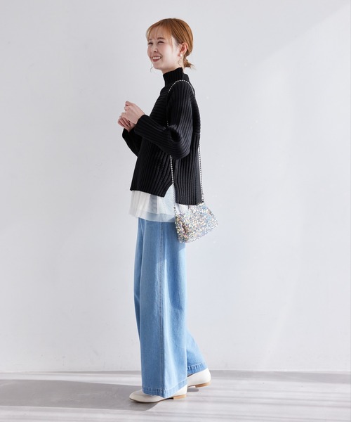 ROPE' PICNIC（ロペピクニック）の「【累計40万枚突破】スタイルアップが叶うクロップドリブ切り替えニット/パチパチしにくい・洗濯機OK（ニット/セーター・レディース・ライトグレー/ベージュ/ブラック/キナリ/ブルー系その他6/ピンク系その他2/ピンク/ブルー系その他4/スミクロ/ブルー/イエロー/ライトグリーン/レッド系その他2・38/40）」の15枚目の写真