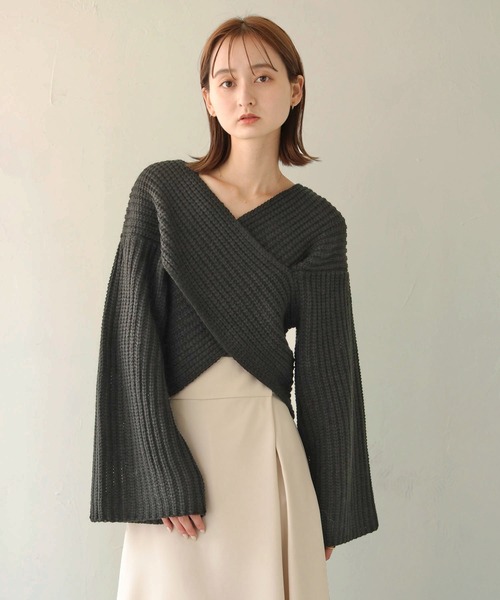 CLEIO（クレイオ）の「【CLEIO】ショートクロスニット/SHORT CROSS KNIT/986-10618（ニット/セーター・レディース・アイボリー/ブラック/ベージュ・FREE）」の13枚目の写真