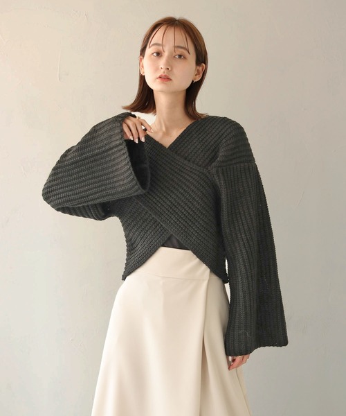 CLEIO（クレイオ）の「【CLEIO】ショートクロスニット/SHORT CROSS KNIT/986-10618（ニット/セーター・レディース・アイボリー/ブラック/ベージュ・FREE）」の15枚目の写真