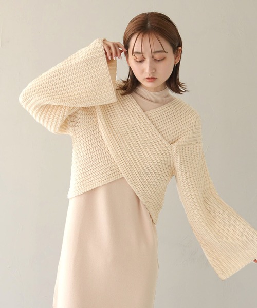 CLEIO（クレイオ）の「【CLEIO】ショートクロスニット/SHORT CROSS KNIT/986-10618（ニット/セーター・レディース・アイボリー/ブラック/ベージュ・FREE）」の6枚目の写真