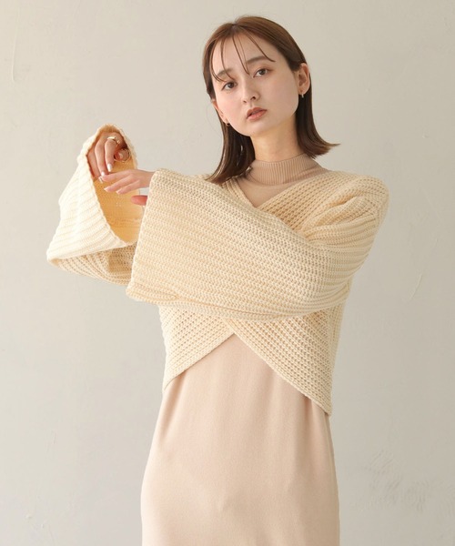 CLEIO（クレイオ）の「【CLEIO】ショートクロスニット/SHORT CROSS KNIT/986-10618（ニット/セーター・レディース・アイボリー/ブラック/ベージュ・FREE）」の7枚目の写真
