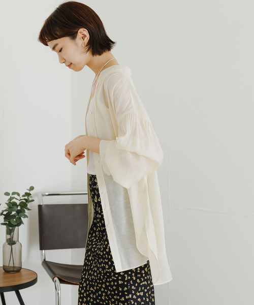 URBAN RESEARCH（アーバンリサーチ）の「シアーギャザーチュニックシャツ（シャツ/ブラウス・レディース・ブラック/オフホワイト/パープル系その他・FREE）」の11枚目の写真