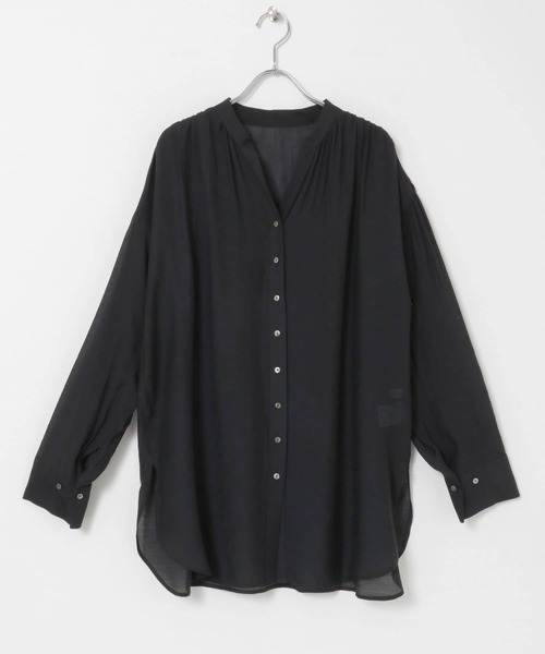 URBAN RESEARCH（アーバンリサーチ）の「シアーギャザーチュニックシャツ（シャツ/ブラウス・レディース・ブラック/オフホワイト/パープル系その他・FREE）」の6枚目の写真