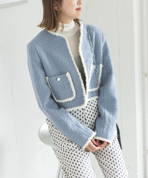 セール】ツイードジャケット（ノーカラージャケット）｜U by