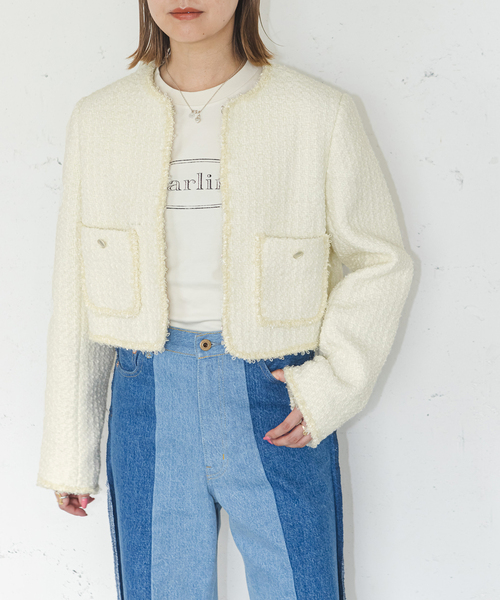 セール】ツイードジャケット（ノーカラージャケット）｜U by