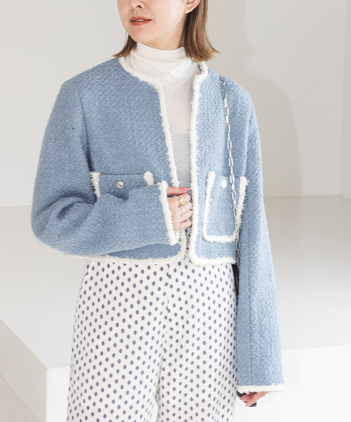 極美品♪スピックアンドスパン ノーカラー ツイードジャケット 金ボタン スピックアンドスパン ノーカラーツイードジャケット 金ボタン 36