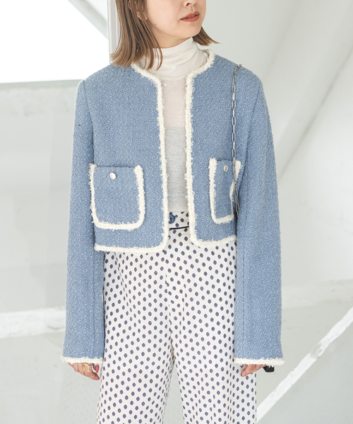 セール】ツイードジャケット（ノーカラージャケット）｜U by